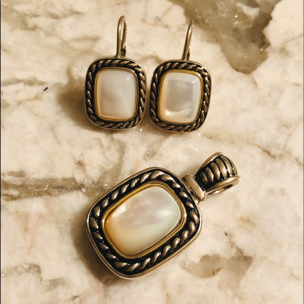 Vtg EARRINGS Mother of Pearl sterling 14kt